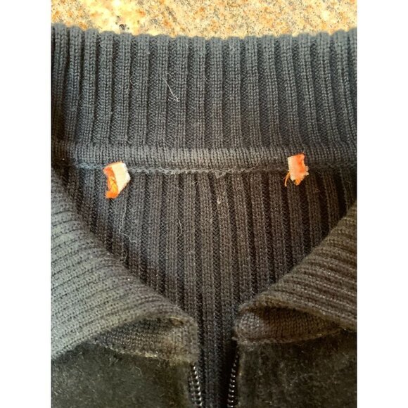 Vintage 90s Black Rib Knit Suede Jacket Cardigan Small - Picture 6 of 6